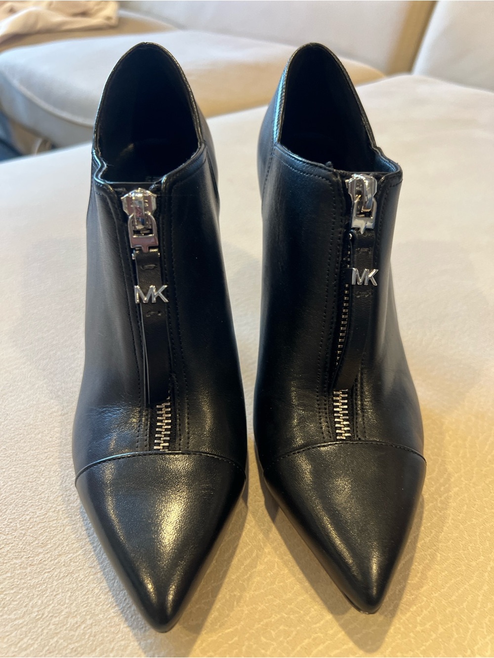 Michael Kors Black Leather Zip Front Stiletto Ankle Booties | Size 6.5 - Picture 4 of 7